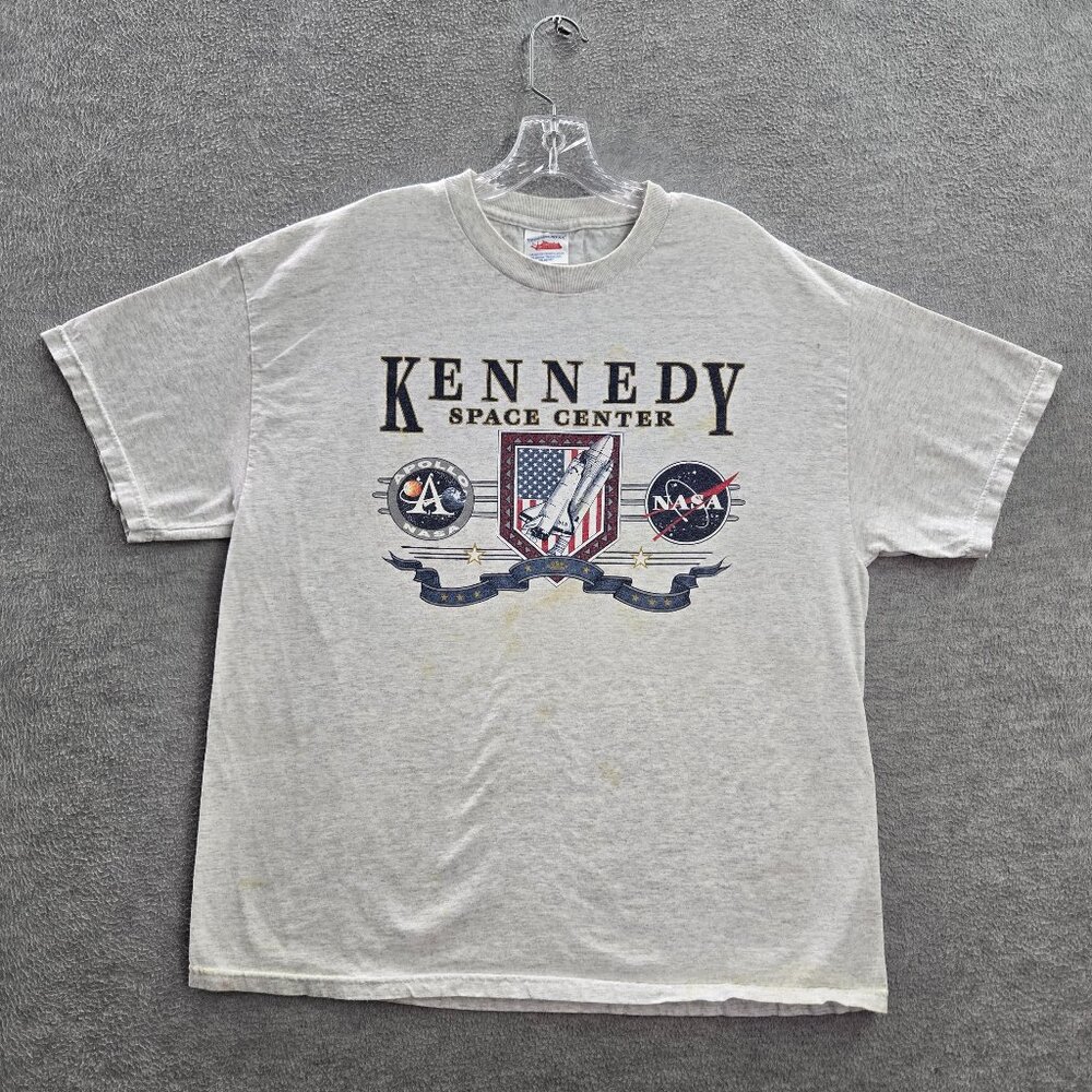 VINTAGE Kennedy‎ Space Center Men Shirt XL Gray Nasa Graphic Y2K Tee READ